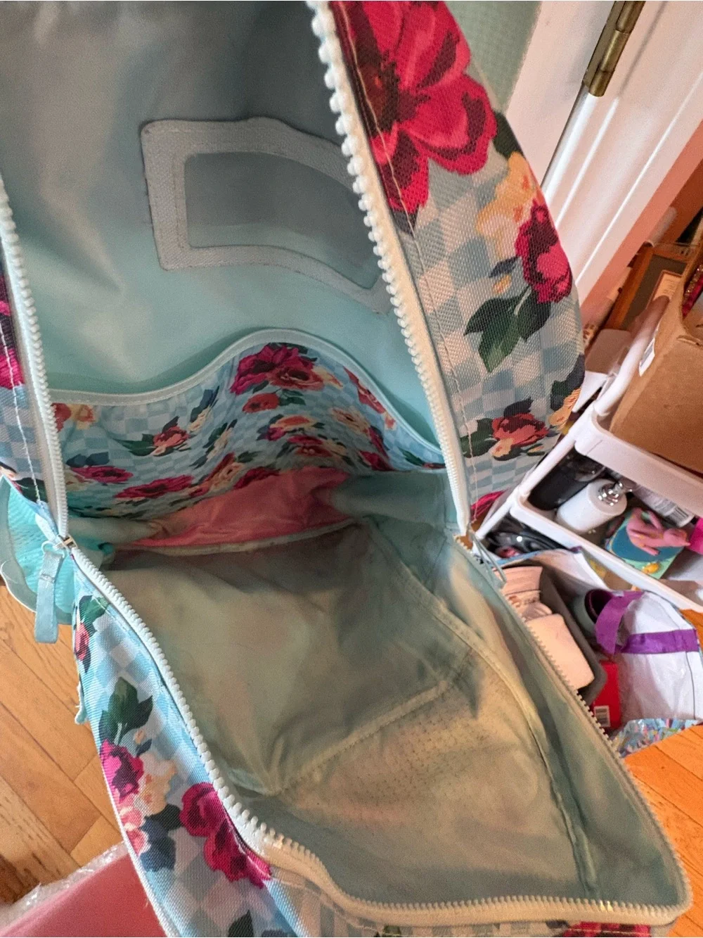 Source Unknown Floral Sequin Backpack - Mint, Pink, Cream